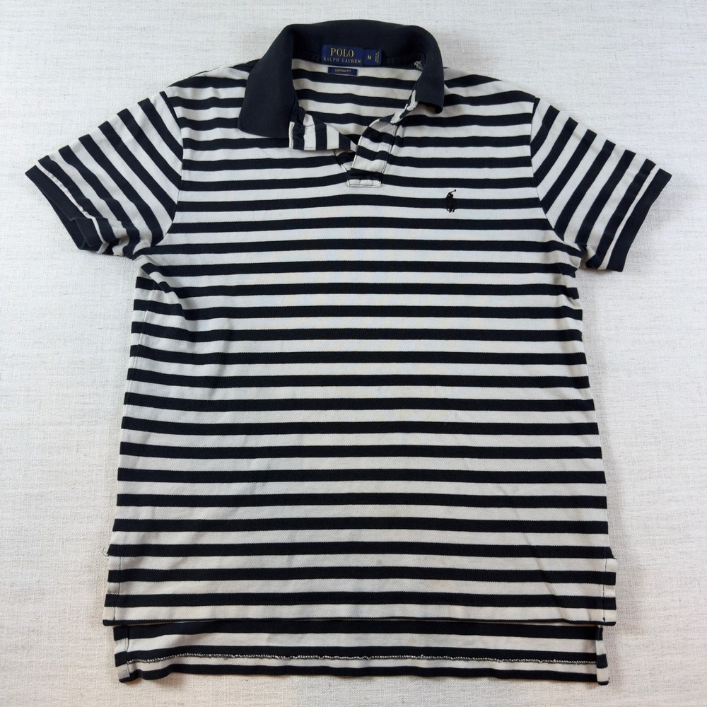 Polo Ralph Lauren Mens Custom Fit Striped Polo Shirt Navy White Size M